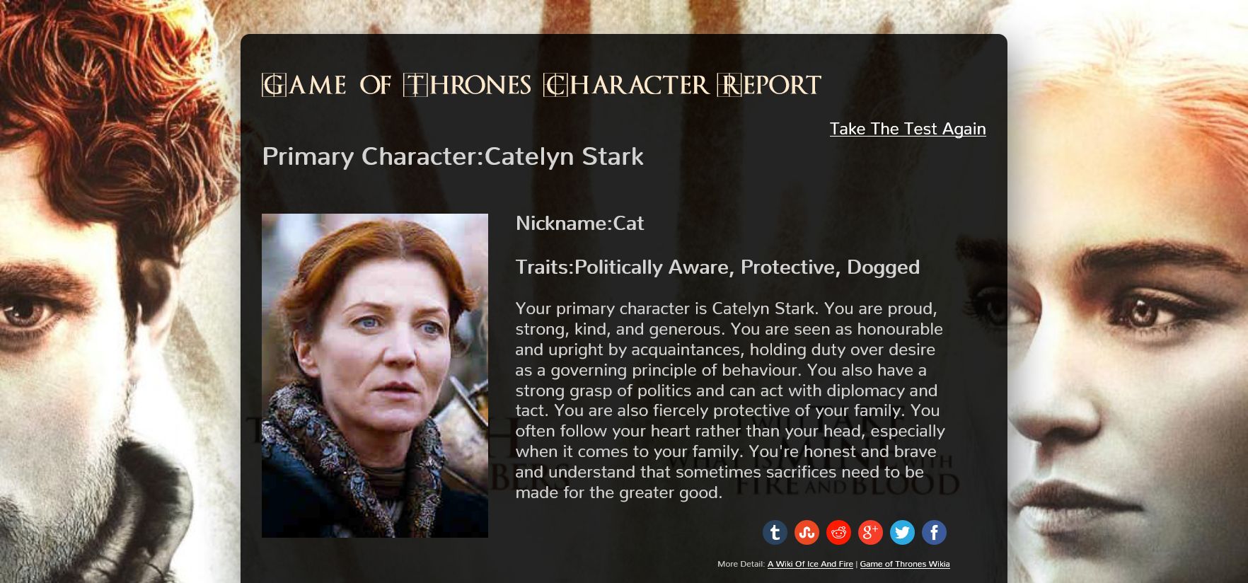 Catelyn Stark - Game Of Thrones Character Report