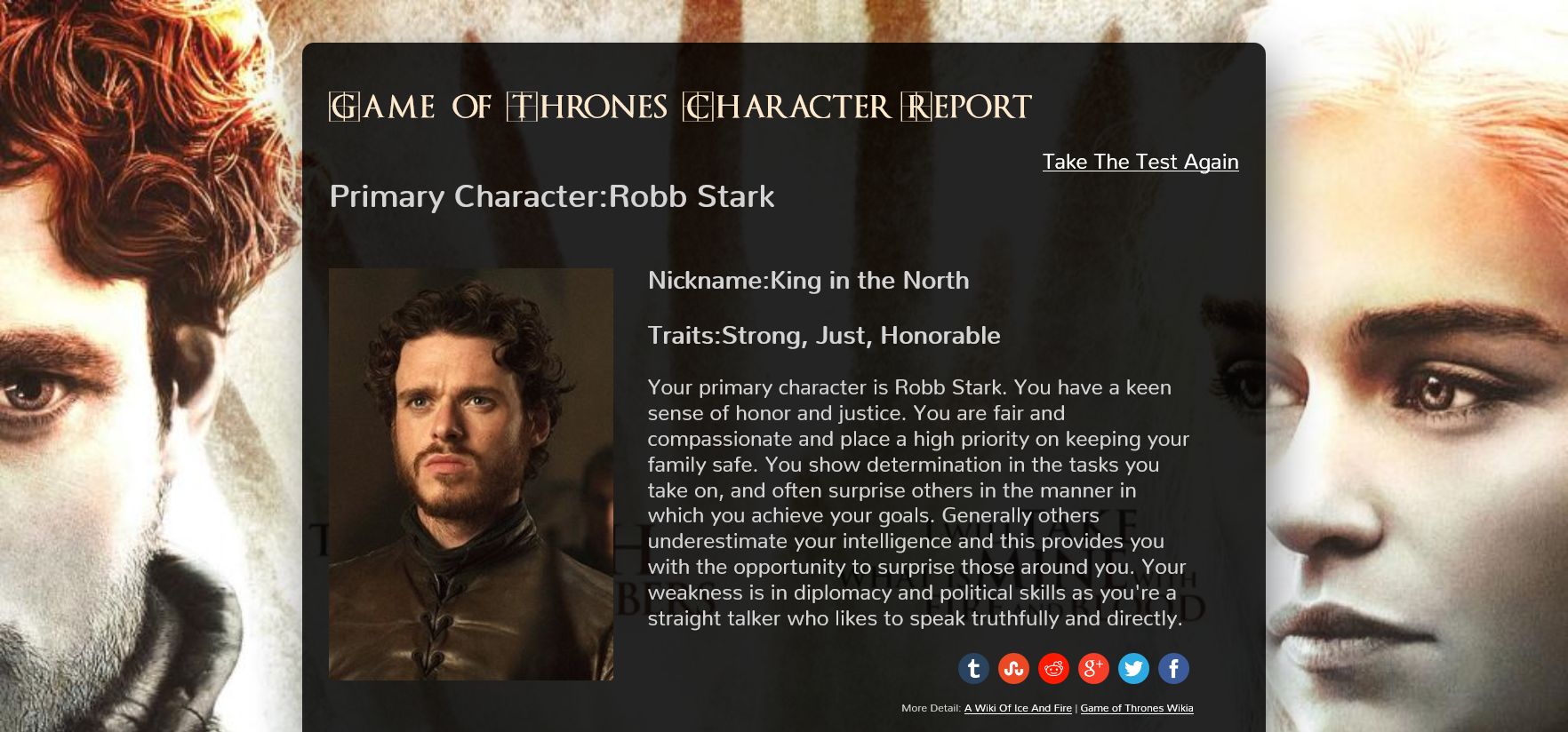 Robb Stark - Game Of Thrones Character Report